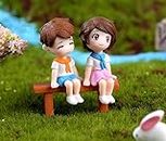 BHOOLU&GOOLU Polyvinyl Chloride Sweety Lovers - Bench Sitting Couple Figurine Miniature - Style - 27 (Multicolour, Small) - 2Piece/Set