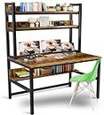 Aquzee Computer Desk with Hutch and Bookshelf, Home Office Space Saving Design, Metal Legs Industrial Table Upper Storage Shelves for Study Writing/Workstation, 55 Inches Rustic, Easy Assemble