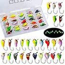 Goture Ice Fishing Jigs Tungsten Kit with Carbon Steel Hooks in Tackle Box, Winter Ice Fishing Lures for Bass, Pike, Trout, Walleye, Crappie, Panfish