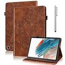 VODEFOX Case for Kindle Fire HD 10 & 10 Plus Tablet (13th/11th Generation, 2023/2021 Release) 10.1",PU Leather Folio Stand Embossed Flower Cover with Card Slots for Fire Tablet HD 10 2023 - Brown