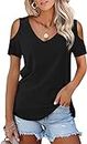 RANPHEE Womens Summer Cold Shoulder Tops Black Short Sleeve V Neck Casual Basic Shirt Cute Ladies Fashion Trendy Clothing Loose Fitting Blouses XL