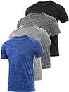 Ullnoy 4 Pack Men's Dry Fit T Shirt Moisture Wicking Athletic Tees Exercise Fitness Activewear Short Sleeves Gym Workout Top Black/Dark Gray/Light Gray/Blue XL