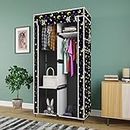 Whitecloud TRANSFORMING HOMES® Printed Collapsible Wardrobe Portable Foldable Closet for Clothes Almira, 2 Hanging Space, 4 Shelves, 1 Side Pocket Non-Woven Fabric 100 GSM (2004-5 Moon Star Grey)