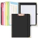 HAUTOCO Clipboard Folder with Replaceable Lined Notepad, Spiral Clipboard Folio A4 with 5 Folder Dividers Storage Pockets, Nurse Pad Portfolio Organiser A4 Folio Clip Board for Office School, Black