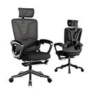 USOR Ergonomic Office Chair Desk Gaming Computer Chair Breathable Mesh High Back Chair Adjustable Headrest Lumbar Support PU Wheels Swivel Computer Task Tilt Function Chair with Footrest Black