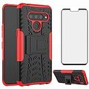 Phone Case for LG V50 ThinQ with Tempered Glass Screen Protector Cover and Stand Hard Rugged Hybrid Heavy Duty Protective Cell Accessories LGV50 5G V 50 Thin Q V50ThinQ 50ThinQ 50V Cases Black Red
