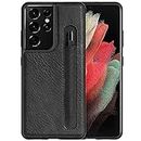 Mangix Nillkin Case, Soft Microfiber Lining and S Pen Slot Aoge Leather 360 Protection Elite Business Case for Samsung Galaxy S21 Ultra S 21 Ultra 6.8 inches - Black