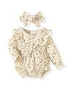 Renotemy Newborn Infant Baby Girl Clothes Cotton Linen Rompers Solid Ruffle Jumpsuits Infant Baby Clothes Girl, Long-floral Print, 0-3 Months