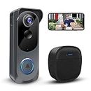 KAMEP Doorbell Camera Wireless with Chime,2.4G WiFi Video Doorbell with Voice Changer,Voice Message,2-Way Audio,Night Vision,PIR Motion Detection,IP66 Waterproof,Works with Alexa & Google Assistant