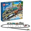 LEGO City Freight Train Set, 60336 Remote Control Toy for Kids Aged 7 Plus with Sounds, 2 Wagons, Car Transporter, 33 Track Pieces and 2 EV Car Toys