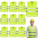Cezmkio Safety Vests 10 Packs, Reflective High Vis Construction Vest, High Visibility Class 2 Work Vests for Men Women (Green)