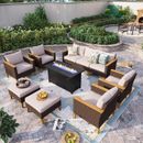 10 PCS Patio Furniture Set Outdoor Conversation Set Rattan Sofa W/Fire Pit Table