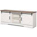 WAMPAT Farmhouse TV Stand Modern Sliding Barn Door Entertainment Center for TVs Up to 75 inch, Wood TV Media Console Table Cabinet Storage for Living Room White