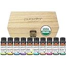 PURA D'OR Organic Perfect10 Essential Oils Set - 10x 10m Wood Box Aromatherapy Gift Set - 100% Pure Therapeutic Grade for Relaxation and Wellness (Lavender, Peppermint, Eucalyptus, Tea Tree and More)
