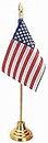 UNIq UNITED STATES OF AMERICA - USA Miniature Double Sided Flags made of 100% Special Silk Fabric with Single Rod Classy Brass Base Flag Table Stand
