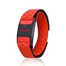 FITCENT Heart Rate Monitor Armband, Bluetooth ANT+ Optical Heart Rate Sensor Arm Band, Rechargeable Fitness Tracker for Peloton Strava Zwift Polar Beat DDP Yoga Wahoo Fitness Garmin Watch (Red)