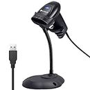 Barcode Scanner USB Automatic Barcode Reader Long Range High Speed POS Laser Scanning Gun with Hands Free Adjustable Stand Compatible with Mac Win10 Win7 Win8.1 iOS7 Linux etc - Black