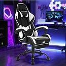 Ufurniture PU Leather Ergonomic Gaming Chair with footrest Computer Racing Chair Reclining Executive Office Chair Desk Chair for Adults Teens White & Black