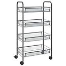 vidaXL Iron Kitchen Trolley with 4 Tiers - Grey, Mobile Cart with Removable Mesh Storage Baskets, Suitable for Bathroom, Office Use