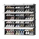 JOISCOPE Portable Shoe Rack, Plastic Shoe Storage Organizer with Door, Modular Combination Shelving for Space Saving, Shoe Shelves for High Heels, boots, Slippers (Black Pattern and Milky,3 * 8-tier)