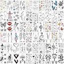Yazhiji 60 Sheets Tiny Waterproof Temporary Tattoos, Moon Stars Constellations Music Compass Anchor Words Lines Flowers for Kids Adults Men and Women