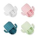 Sarajoye Wall Mounted of Cute Plastic Small Shower Toothbrush Holders for Bathrooms Set with Adhesive, Hanging Kids Electric Toothbrush Dispenser Toothpaste Storage - (Pack of 4 , 4 Colors)
