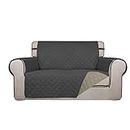 PureFit Reversible Quilted Sofa Cover, Water Resistant Slipcover Furniture Protector, Washable Couch Cover with Non Slip and Elastic Straps for Kids, Dogs, Pets (Loveseat, Dark Gray/Beige)