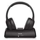 Besign BTH01 Wireless Headphones for TV Watching with Bluetooth Transmitter Charging Dock, Bluetooth Over Ear Headsets, 100ft Range No Audio Delay, Digital Optical RCA AUX, Full Black