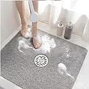 HITSLAM Square Shower Mat, 24 x 24 Inch Non Slip Bath Mat for Tub, Soft PVC Loofah Bathtub Mats with Drain Holes, Quick Drying Bathroom Stall Floor Mat, Bathroom Accessories Without Suction Cup, Grey