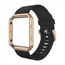 Simpeak Sport Band Compatible with Fitbit Blaze Smartwatch Sport Fitness, Silicone Wrist Band with Meatl Frame Replacement for Fitbit Blaze Men Women, Small, Black+Rose Gold Frame