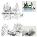 Lake River Scenery Trees Boat Clear Stamps for Card Making and Scrapbooking Card Making Words Transparent Stamps Silicone Stamps Photo Album Decor