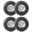 AR-PRO 4.10/3.50-4" Flat Free Tire and Wheel (4-Pack) - 10 Inch Solid Rubber Tires with 5/8" Bearings, 2.2" Offset Hub - Compatible with Garden Wagon Carts,Hand Truck,Wheelbarrow,Dolly,Utility Cart