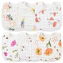 Zainpe 6Pcs Snap Muslin Cotton Bibs for Baby Flamingo Star Flower, Machine Washable Adjustable Burp Cloths with 6 Absorbent Soft Layers for Infant Newborn Toddler Drooling Feeding and Teething