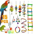 15 Pack Parrot Toys Set Metal Rope Small Ladder Stand Budgie Cockatiel Cage Bird