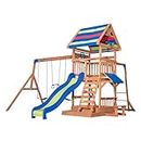 Backyard Discovery Beach Front | Wooden Swing Set | All-Natural Wood | 3 – 6 Year Old’s | UV Protection | 2 Belt Swings | Trapeze Bar | Challenging Monkey Bars | Speedy Slide | 5 Year Limited Warranty