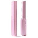 Rechargeable Mini Hair Straightener,Mini Dual-Purpose Curling Iron,Anti-Scald Hair Straightener Brush,Negative Ion Hair Straightener Styling Comb,Portable Electric Straightening Comb- (Pink)