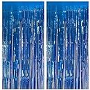 2 Pack Blue Party Decorations Ocean Party Decor Supplies Blue Party Streamers Birthday Decorations Tinsel Foil Fringe Curtains Photo Booth Props Celebration Party Decorations