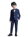 LOLANTA Suit for Boys Wedding Ring Bearer Outfit Kids Suit Set; Striped Blazer Suit Pants Bow Tie(Navy, 6-7 Years)