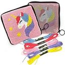 CRAFTILOO Pre Printed Needlepoint Wallet Kit for Kids Embroidery Arts and Crafts Set Cross Stitch Sewing Latch Hook Kit (Unicorn)