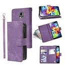 Compatible with Samsung Galaxy S5 Wallet Case and Premium Vintage Leather Flip Credit Card Holder Cell Accessories Phone Cover for Glaxay S 5 Neo Gaxaly 5S Galaxies GS5 G900A G900T Women Men Purple
