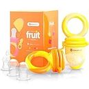 NatureBond Fruchtsauger Baby (2 Fruchtsauger + 6 Schnuller) - Schnuller für Obst, Gemüse & Babynahrung 3 Monate + Beißring, BPA frei (Sunshine Orange & Lemonade Yellow)