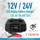12V 24V 2A 4A 8A 12A 9-stage AGM GEL Lithium LiFePO4 Battery Charger LCD Display