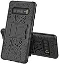 More Fit Hard Case Shockproof Bumper Defender Cover, Kick Stand Hybrid Desk Stand Case Cover for Samsung Galaxy S10 Plus Black