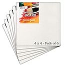 Levin Canvases for Painting White Canvas Boards - 100% Cotton Art Panels for Oil, Acrylic & Watercolor Paint Pack of 6 (4x4)