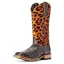 ARIAT Women's Donatella Western Boot, Brushed Chocolate Caiman Belly/Leopard Hair on, 7.5