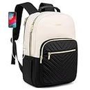 LOVEVOOK Laptop Backpack Womens,15.6 Inch Rucksack Bag for Women,School College Travel University Back Pack,Lightweight Large Work Bags with USB Charging Port, Ladies Backpacks, Black Beige