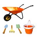 Kid's Wheelbarrow Toy, Gardening Metal Small Wheel Barrow Wagon Set, Yard Too...