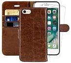 MONASAY iPhone SE 2022/2020 5G Case,iPhone 8 Wallet Case, iPhone 7 Case,4.7-inch, [Glass Screen Protector] Flip Folio Leather Cell Phone Cover with Credit Card Holder for Apple 7/8/SE2/SE3, Brown