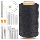 Waxed Thread, Leather Sewing Waxed Thread, Black Waxed Thread 250M with Leather Hand Sewing Needles, Thimble, for Leather Craft Making DIY Sewing Making