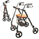 MobiQuip Aluminium Rollator, 4 Wheeled Walker with Seat and Storage Basket, Weighs Just 6.4kg Lightweight Folding Mobility Aid, Easy to Fold Walking Frame, for Elderly or Disability